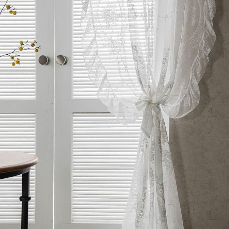 Ruffle Lace Gardin Hål-Ut Transparenta Gardiner