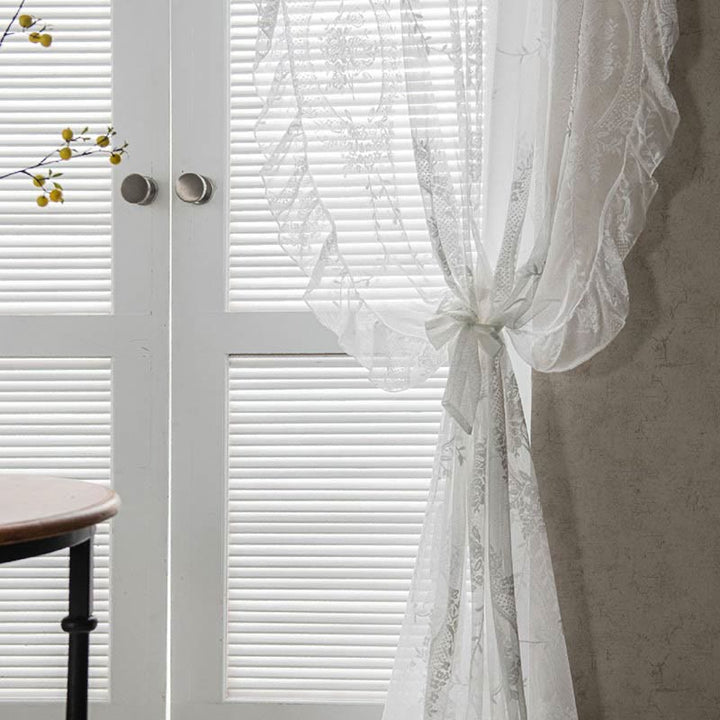 Ruffle Lace Gardin Hål-Ut Transparenta Gardiner