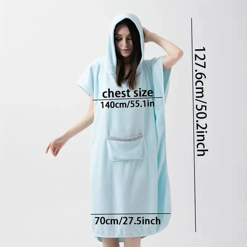 Ultramjuk fleeceponcho med huva – Snabbtorkande unisex bad- och spa-morgonrock