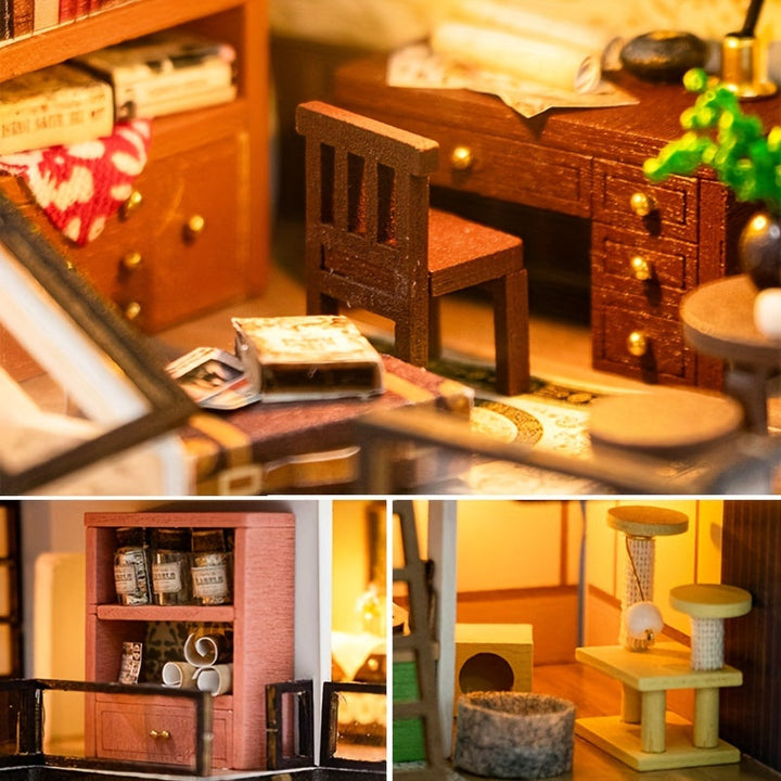 Miniatyr Villa 3D Pussel Kit – Handgjord Modell med LED-belysning och Detaljerad Interiör