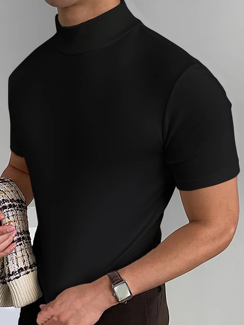 Herr T Shirt Hög Krage Kvalitetsbomull Elegant Design