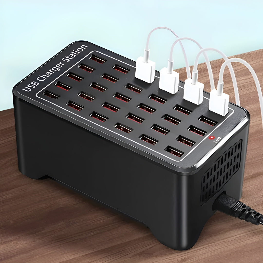 Multi-USB Laddstation – 30 portar | Snabb och samtidig laddning för flera enheter