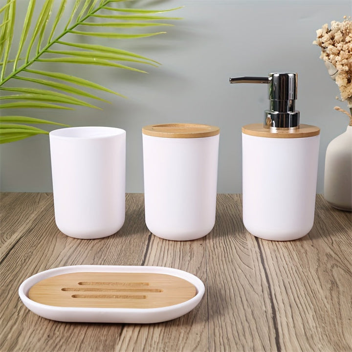 Badaccessoarer Set med Bambulock – 4-delars Set för Badrumsinredning