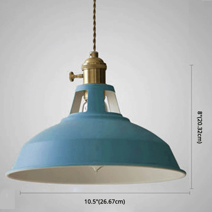 Industriell mässingshängande lampa med blå skärm