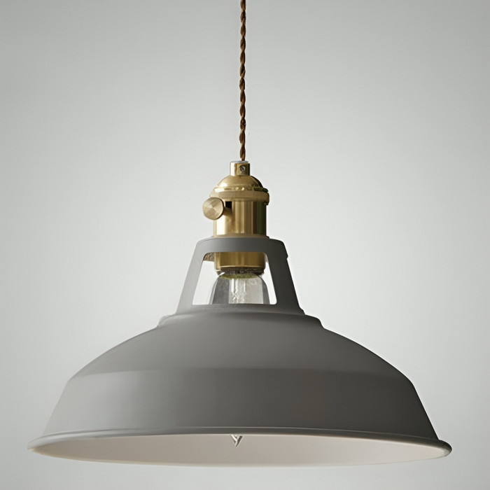 Industriell mässingshängande lampa med blå skärm