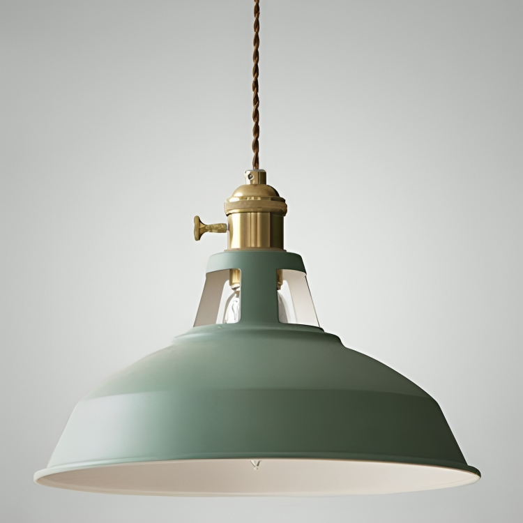 Industriell mässingshängande lampa med blå skärm