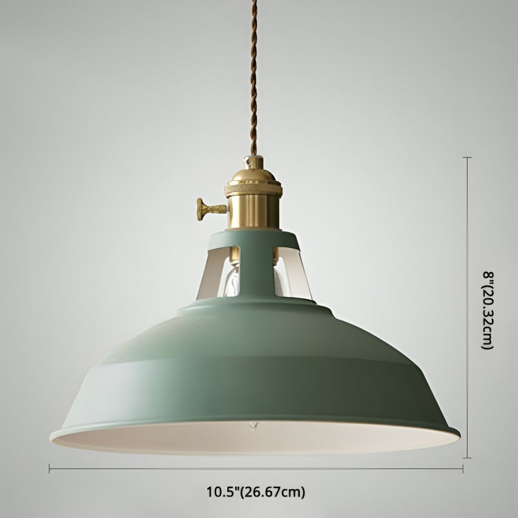 Industriell mässingshängande lampa med blå skärm