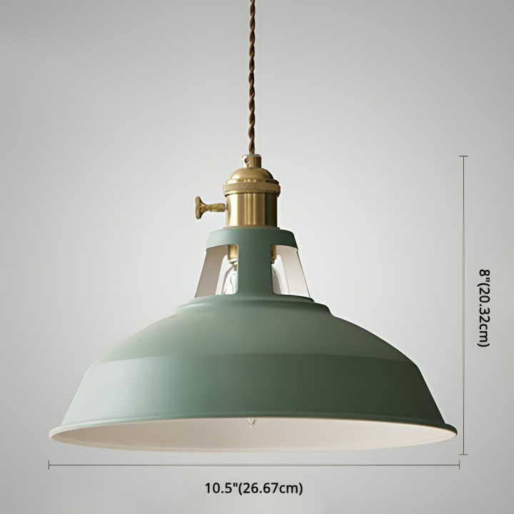 Industriell mässingshängande lampa med blå skärm
