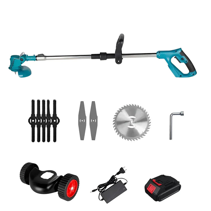 Trådlös &amp; Hopfällbar Grästrimmer 36V – Justerbar Höjd, Hjul &amp; 3 Bladtyper