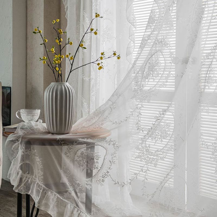 Ruffle Lace Gardin Hål-Ut Transparenta Gardiner