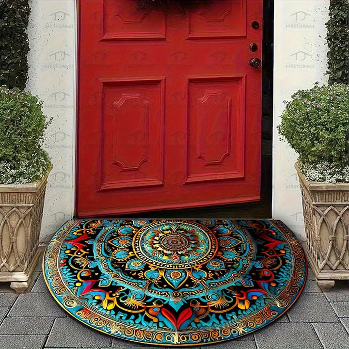 Boho Halvmånemandala dörrmatta — Halkfri entrématta för inomhus- och utomhusbruk