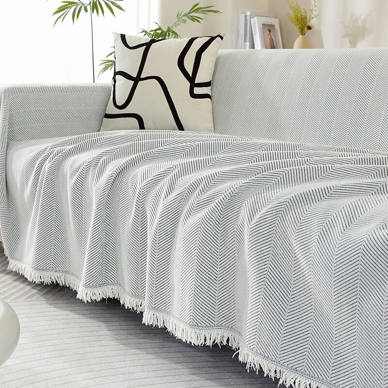 Chenille Filt Herringbone Fransen Sofföverdrag Mysig Stil