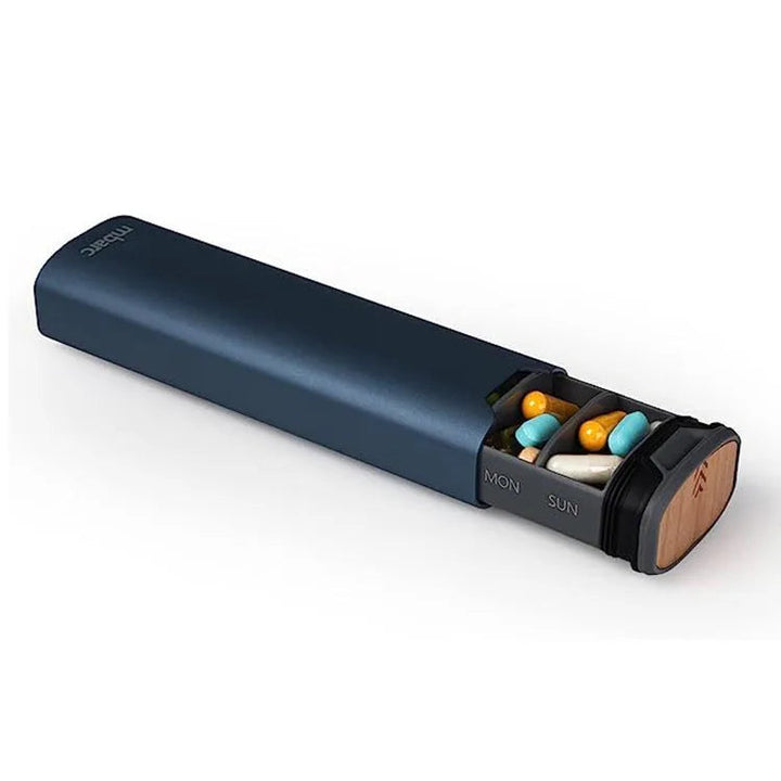 7-Dagars Pillerbox - Stilren Aluminium &amp; Trä Pillerorganisator för Vitaminer &amp; Medicin