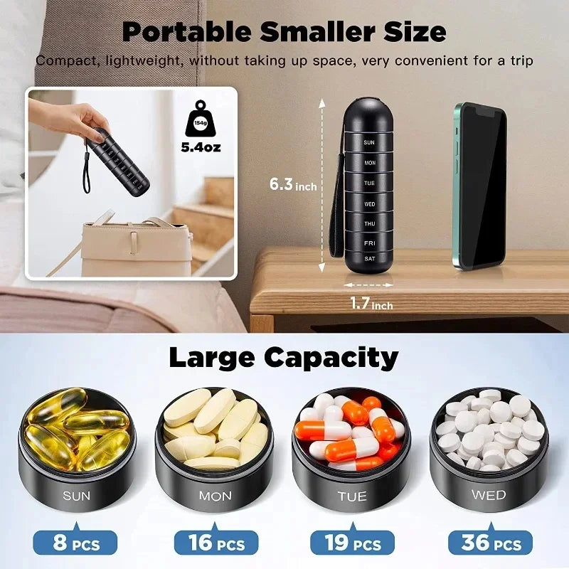 Aluminium 7 Dagars Portabel Tablet Organizer för Resa, Tablet Låda Tablet Behållare