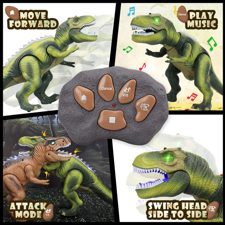 Fjärrkontroll T-Rex Dinosaurie Med LED Ljus, Gående &amp; Vrålande Realistiska Dinosaurie Leksaker