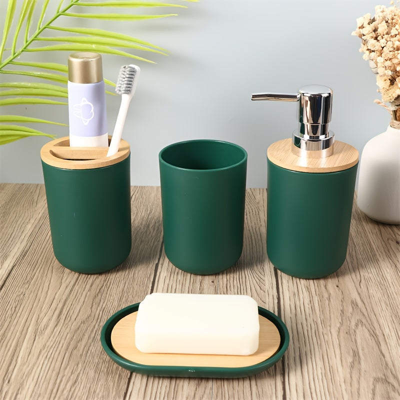 Badaccessoarer Set med Bambulock – 4-delars Set för Badrumsinredning