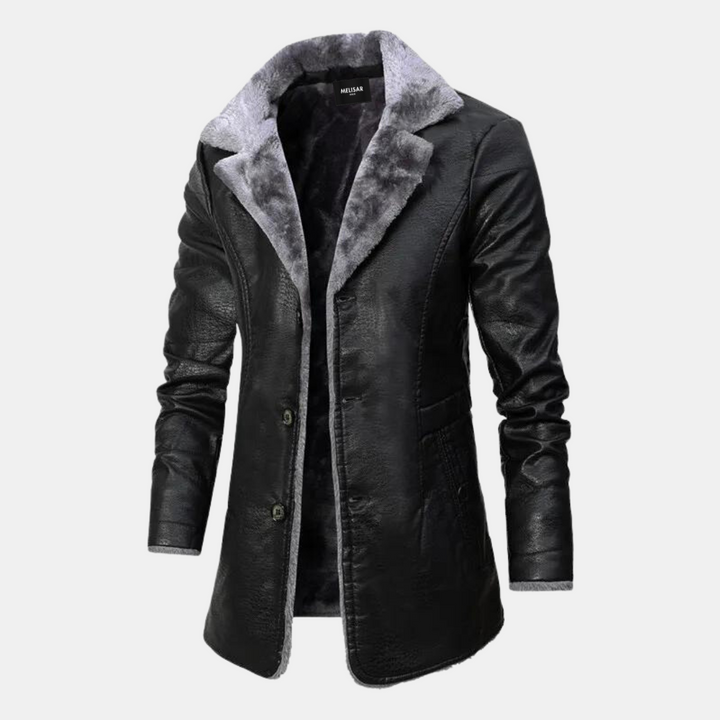 Mäns Vinterläderrock Elegant Läder