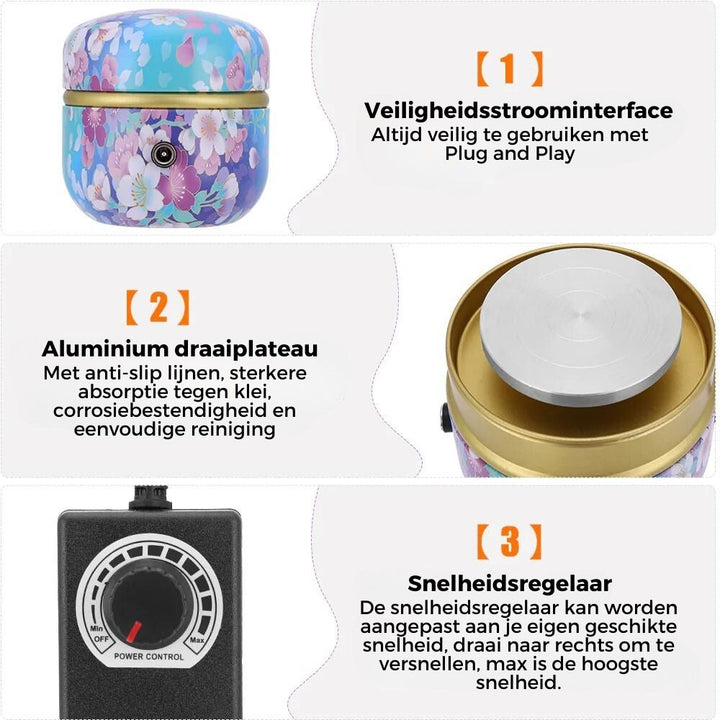 ClayCrafter – Mini elektrisk keramikhjul | Bärbar gör-det-själv-keramisk hantverksmaskin