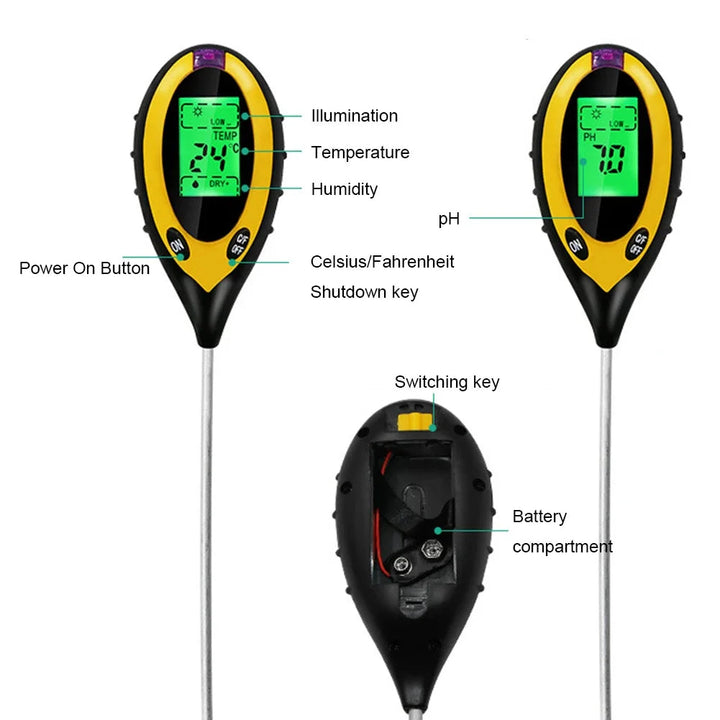 4 i 1 Jord PH-Mätare Tester