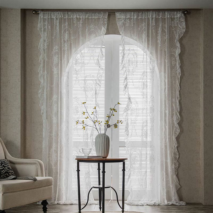 Ruffle Lace Gardin Hål-Ut Transparenta Gardiner