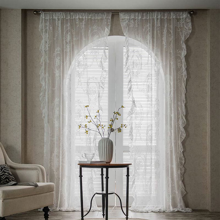 Ruffle Lace Gardin Hål-Ut Transparenta Gardiner