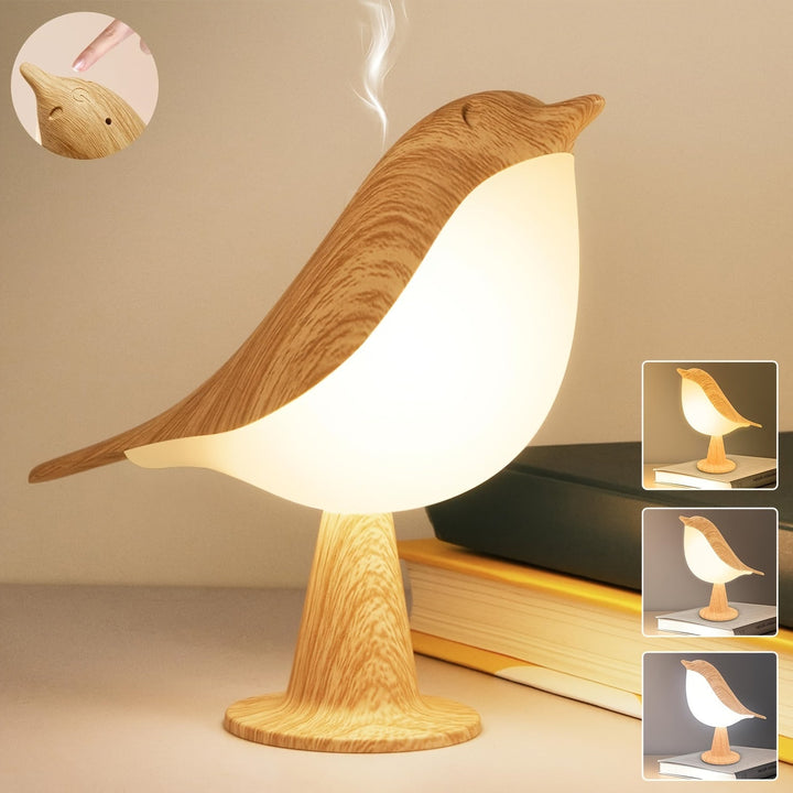 LED Fågel Lampa med Aromadiffusor – USB Laddningsbar Nattlampa och Lästlampa med 3 Färgtemperaturer