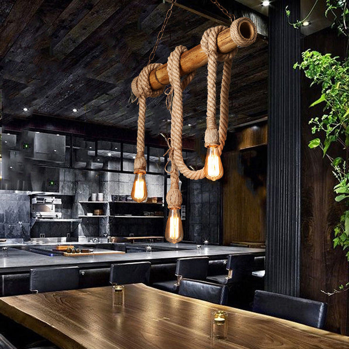 Industribambu - Justerbar Taklampa med Bambu och Justerbar Rep