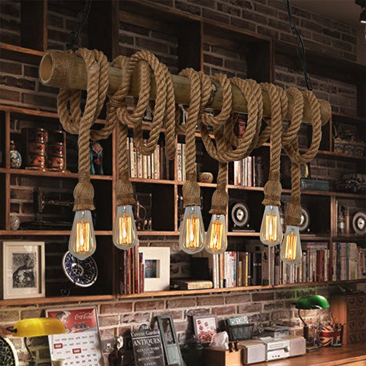 Industribambu - Justerbar Taklampa med Bambu och Justerbar Rep