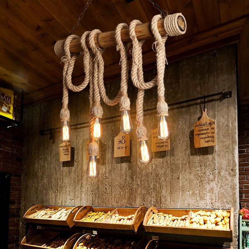 Industribambu - Justerbar Taklampa med Bambu och Justerbar Rep