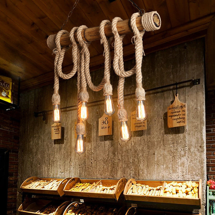 Industribambu - Justerbar Taklampa med Bambu och Justerbar Rep