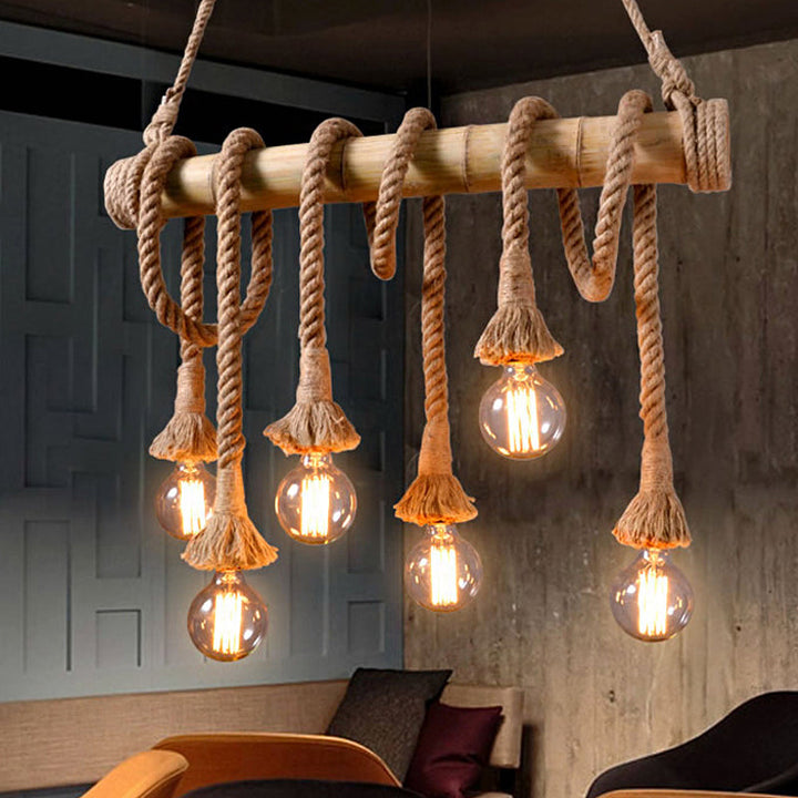 Industribambu - Justerbar Taklampa med Bambu och Justerbar Rep