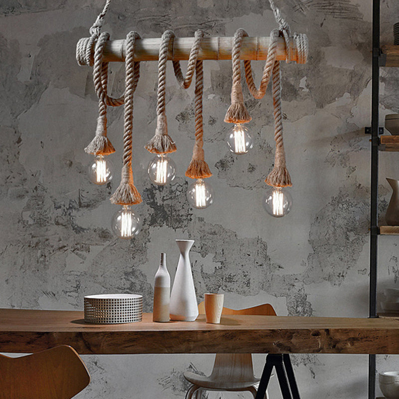 Industribambu - Justerbar Taklampa med Bambu och Justerbar Rep