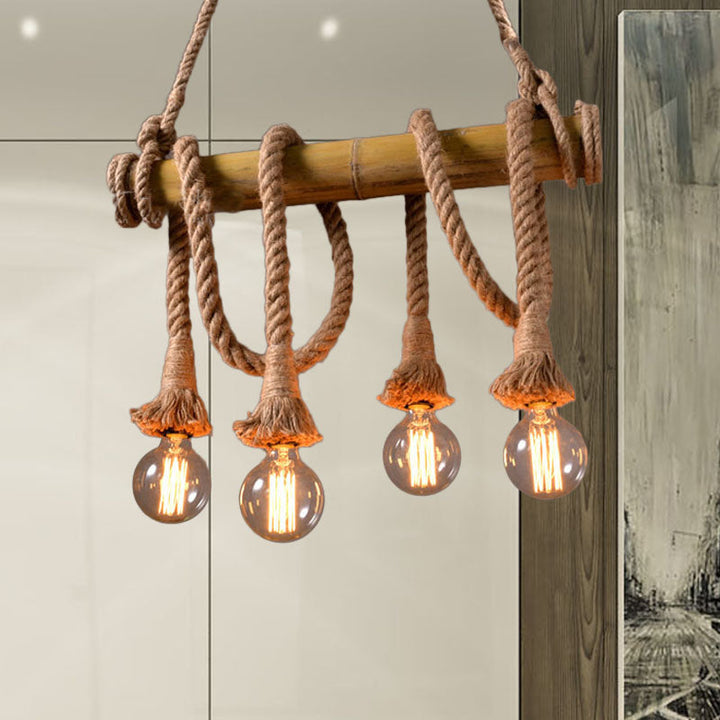 Industribambu - Justerbar Taklampa med Bambu och Justerbar Rep