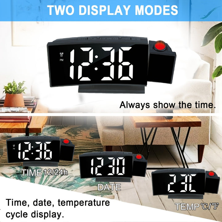Digital projektionsväckarklocka – LED-display och snooze-funktion med justerbar ljusstyrka