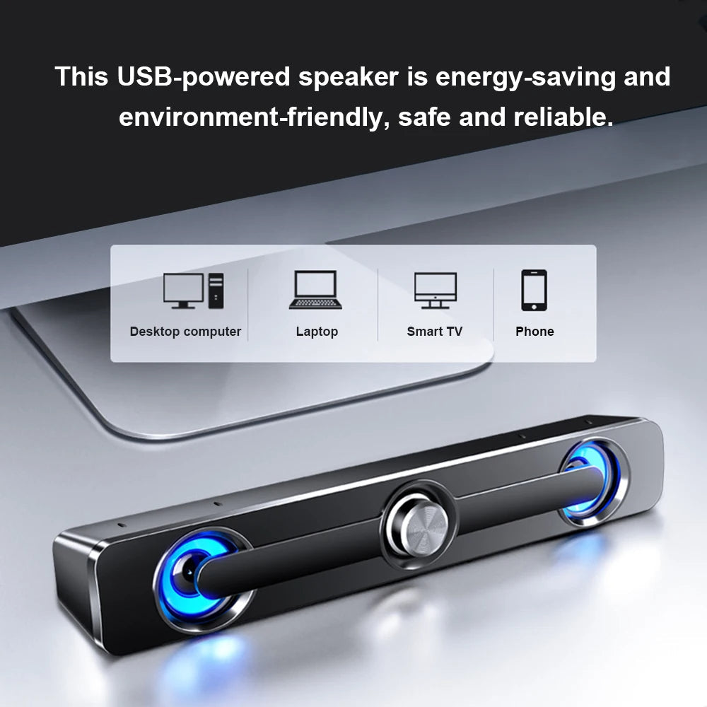 PC Soundbar Högtalare – USB-driven med LED-ljus 3,5 mm jack för Laptop &amp; TV