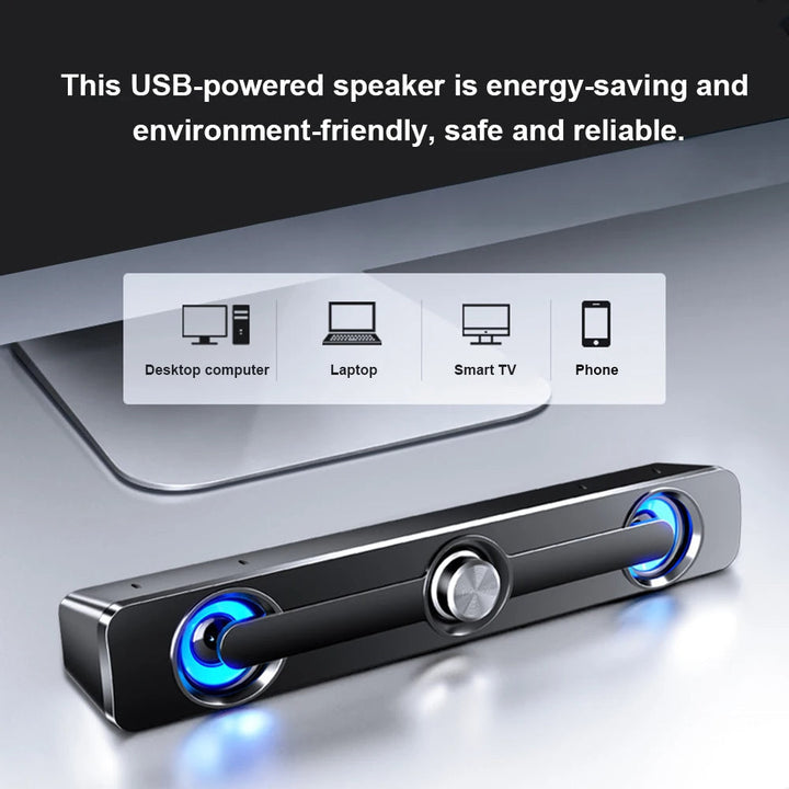 PC Soundbar Högtalare – USB-driven med LED-ljus 3,5 mm jack för Laptop &amp; TV