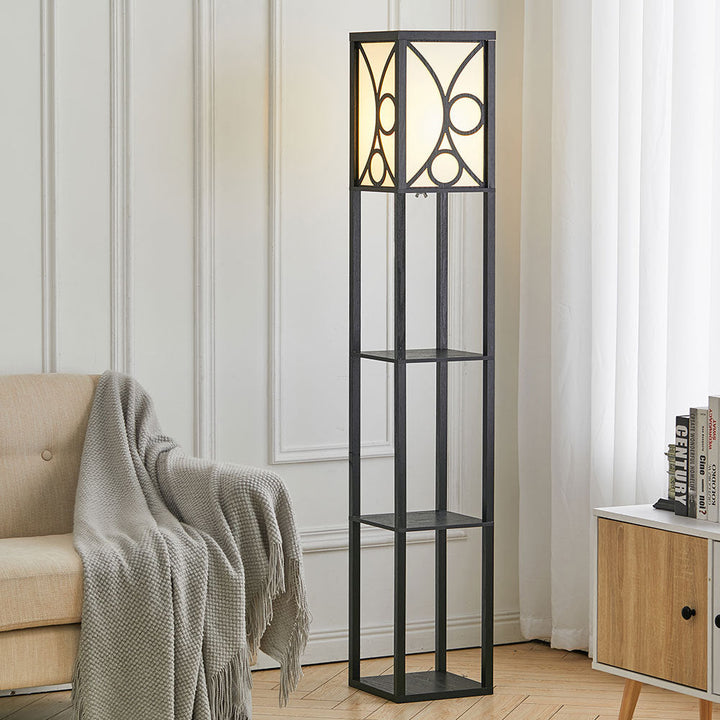 Samtida Golvlampa med Tre Trähyllor