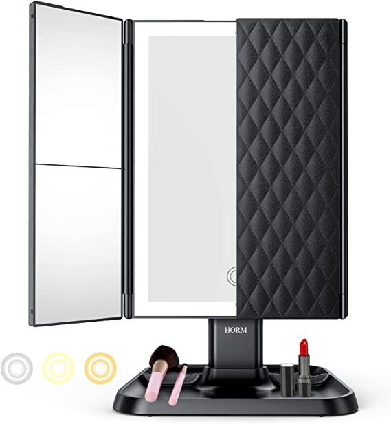 Lumière Makeup Spegel med LED-belysning – Justerbar förstoring och stilfull förvaring