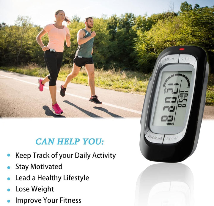 Luxora Walking 3D Pedometer med Klipp och Rem Plus 30 Dagars Minne Noggrant Stegräknare