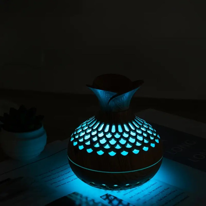 Aromaterapi-luftfuktare Med LED – Diffuser I Trälook &amp; Nattljus