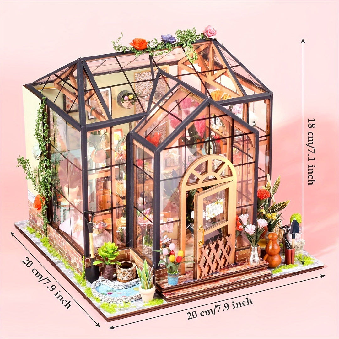 Miniatyr Växthus Bok Nook – DIY 3D Modell med LED-belysning