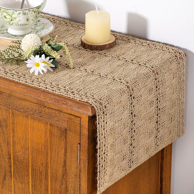 Boho Macrame-bordslöpare – Rustik bomulls- och linnedekor med tofsar