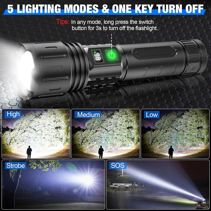 LED Ficklampa med zoombar stråle och powerbank