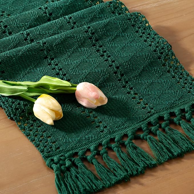 Boho Macrame-bordslöpare – Rustik bomulls- och linnedekor med tofsar
