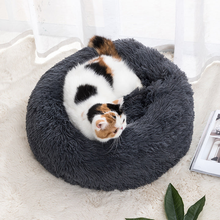 Rund kattbädd i varmt tyg, 30–100 cm, i fem färger