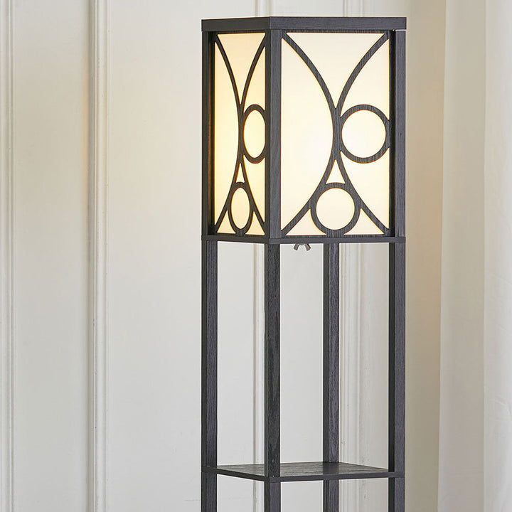 Samtida Golvlampa med Tre Trähyllor