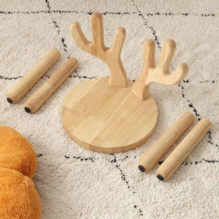 Kreativ barnpall i massivt trä med horn - Rund låg sits med ryggstöd för vardagsrum och entré