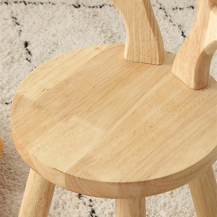 Kreativ barnpall i massivt trä med horn - Rund låg sits med ryggstöd för vardagsrum och entré