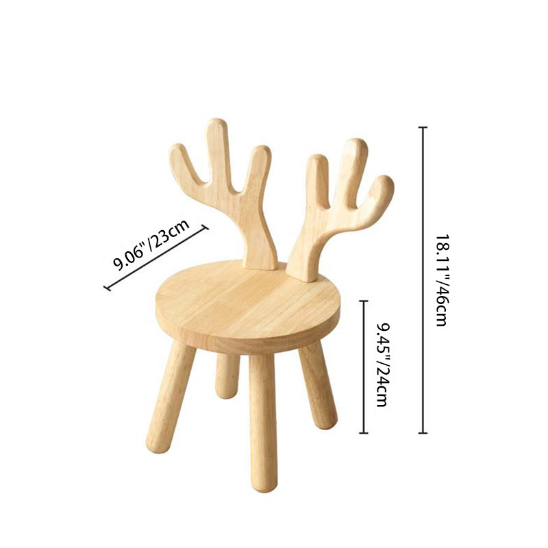 Kreativ barnpall i massivt trä med horn - Rund låg sits med ryggstöd för vardagsrum och entré