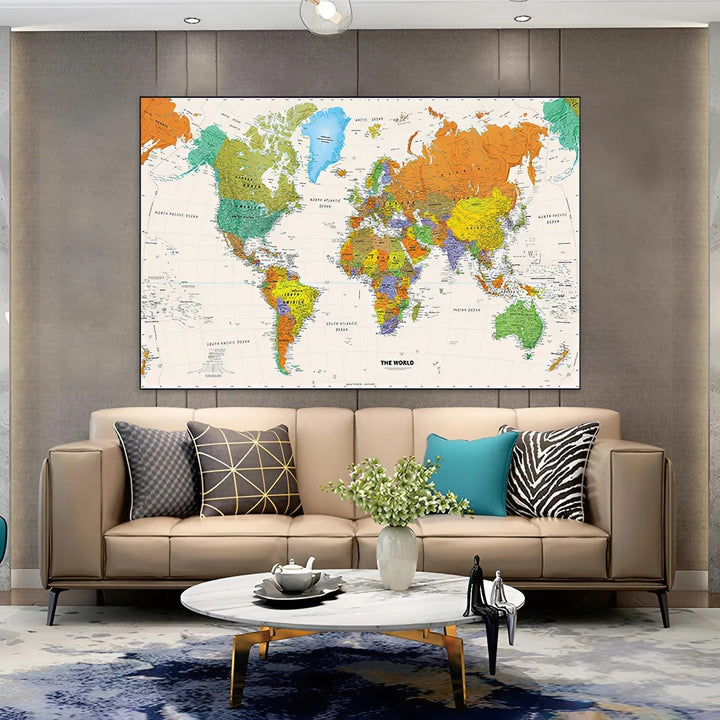 Stort Världskarta Canvas Poster – 225x150cm Väggkonst Dekor